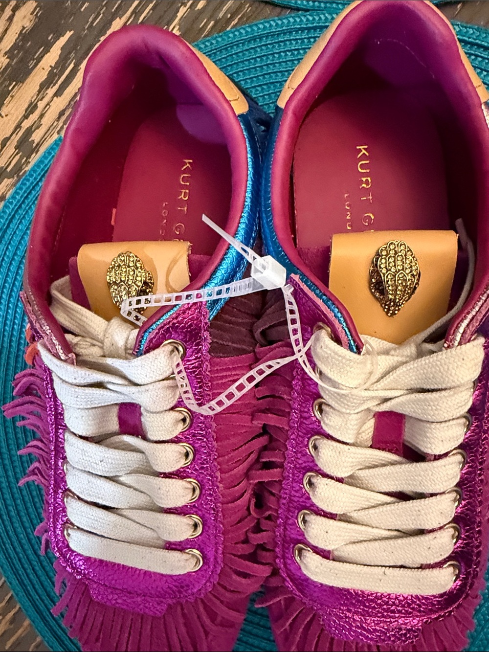 NEWKurt Geiger London Islington Suede Beaded Tassel Fringe Sneakers Fuschia- 9.5 - Picture 2 of 8